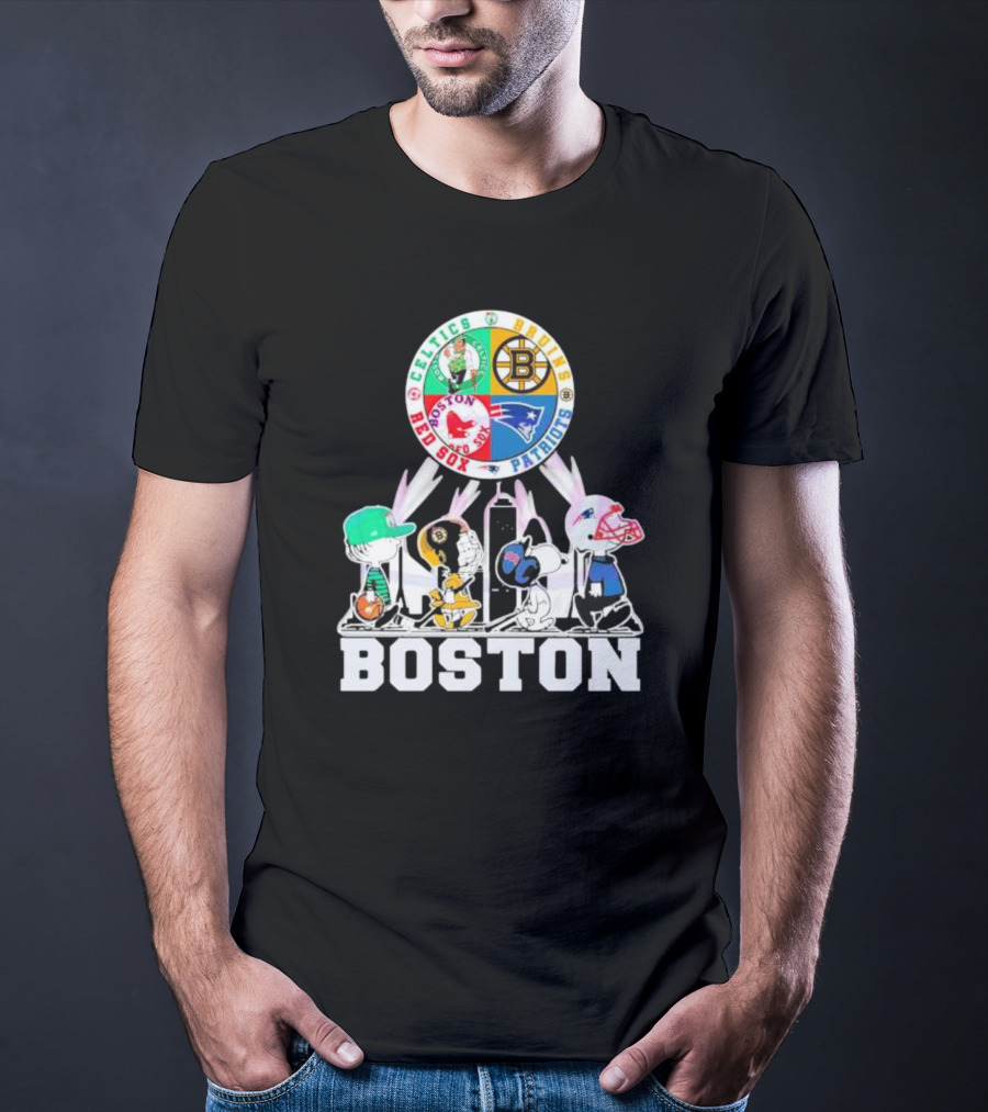 Boston Celtics Bruins Red Sox Patriots Peanuts Characters T-Shirt