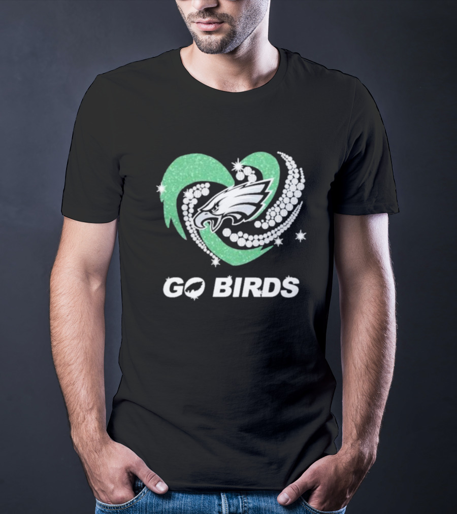Philadelphia Eagles Go Birds Sparkling Heart T-Shirt