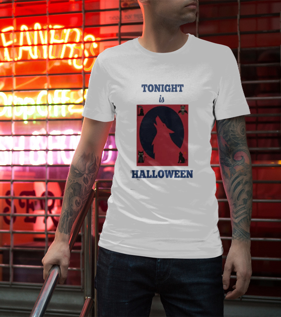 Tonight Is Halloween Dark Wolf Cats Bats Moon T-Shirt