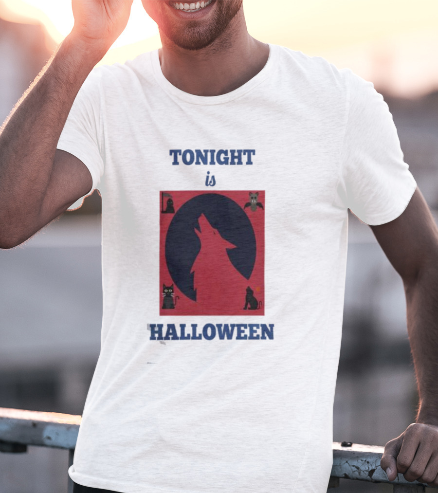 Tonight Is Halloween Dark Wolf Cats Bats Moon T-Shirt