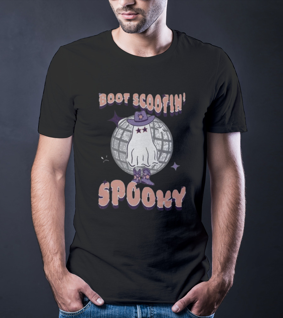 Boot Scootin’ Spooky Ghost With Cowboy Hat And Disco Ball T-Shirt