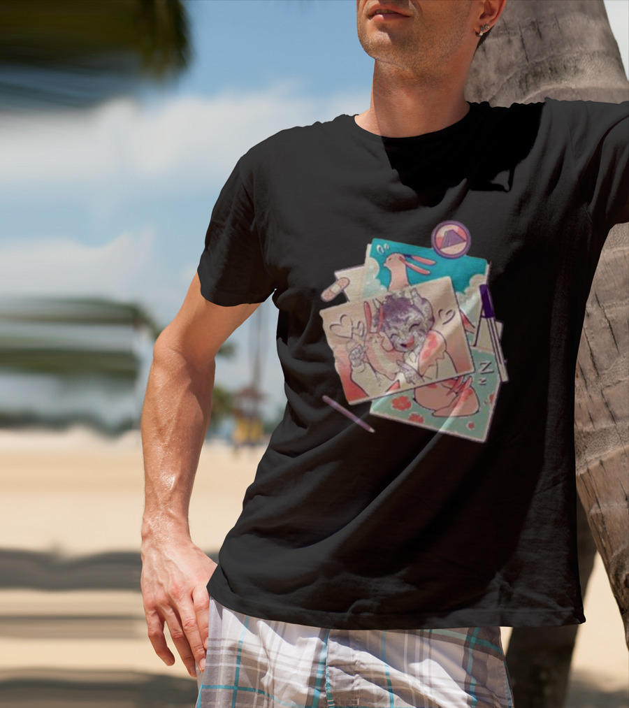 Mango Memories Pastel Rabbit Drawings With Heart And Zz Motif T-Shirt