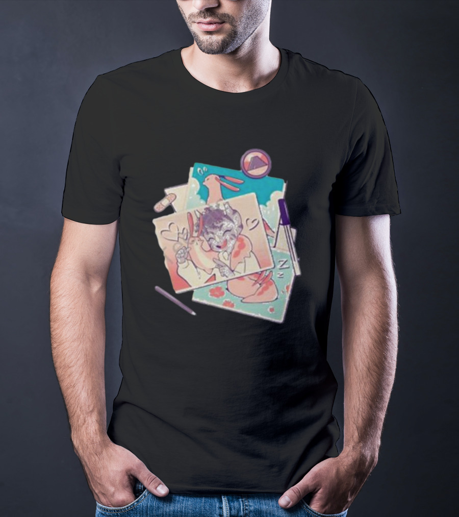 Mango Memories Pastel Rabbit Drawings With Heart And Zz Motif T-Shirt