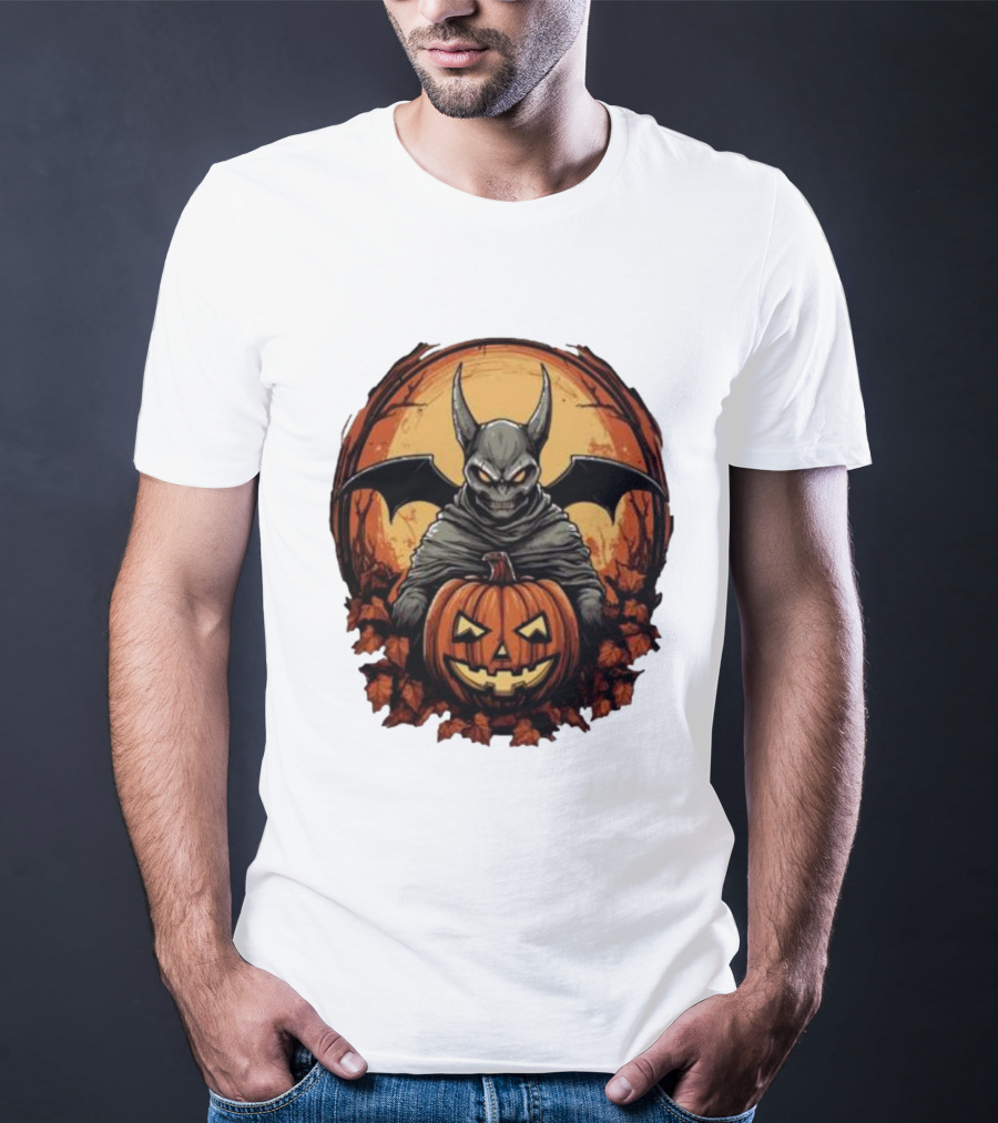 Bat Devil Pumpkin Halloween Moon Shadows T-Shirt