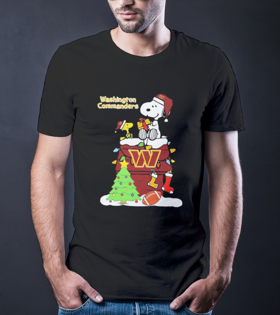 Washington Commanders Christmas Snoopy Chimney Festive Scene T-Shirt