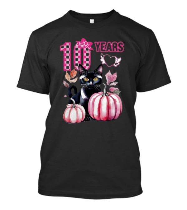 10 Years Black Cat Pink Pumpkin Birthday T-Shirt