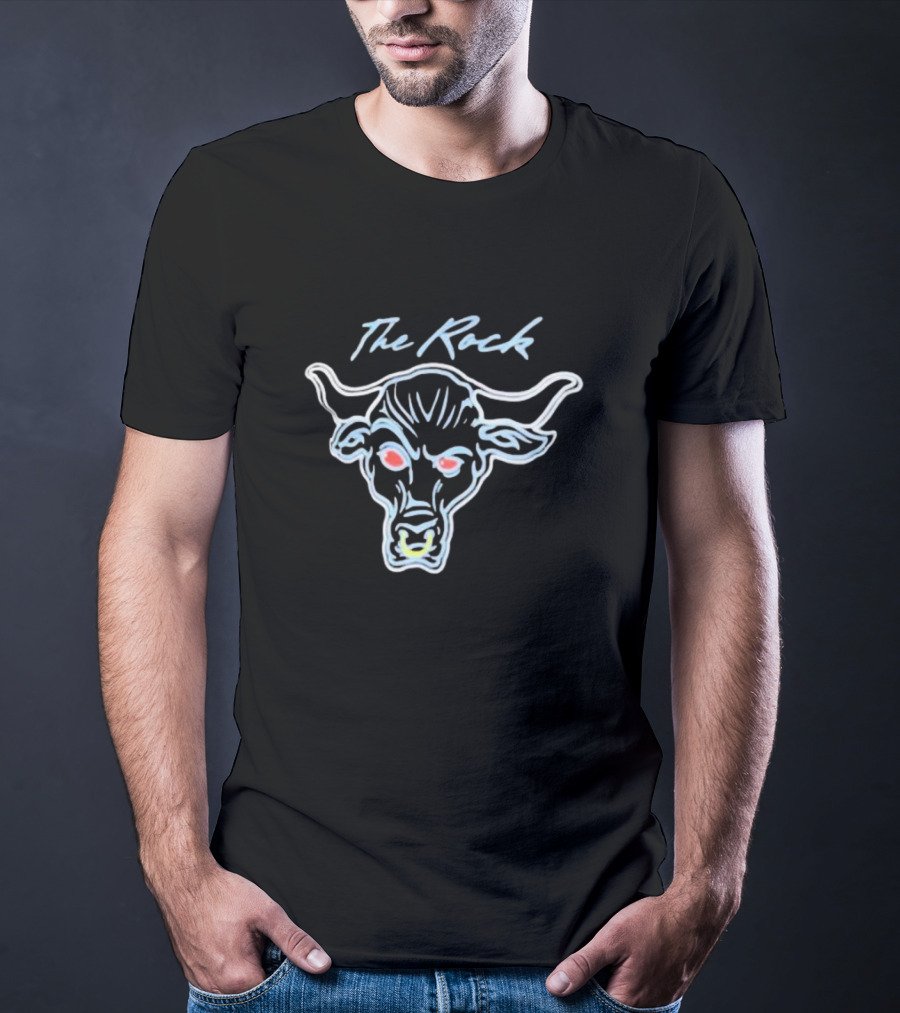 The Rock Neon Glow Bull Ripple Junction Black T-Shirt