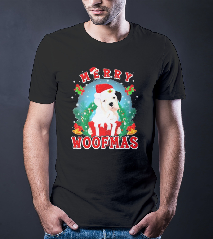 Boxer Puppy Merry Woofmas With Santa Hat And Gift T-Shirt