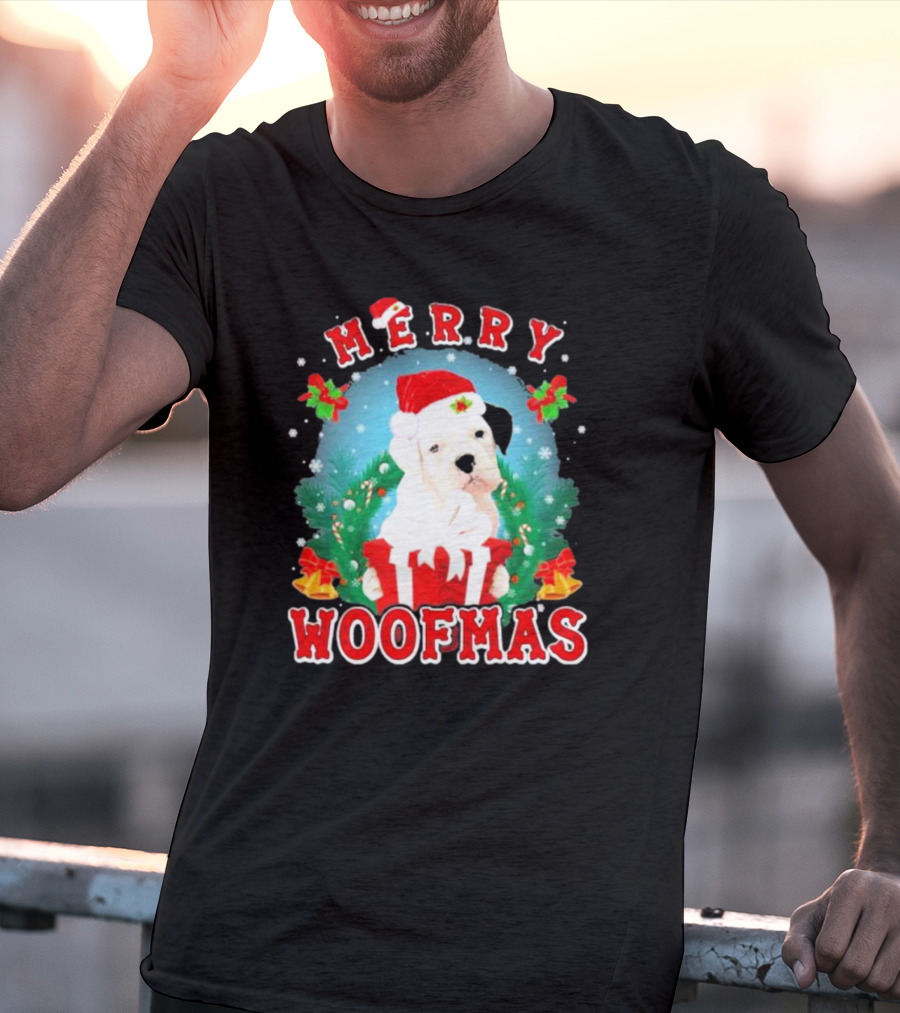 Boxer Puppy Merry Woofmas With Santa Hat And Gift T-Shirt