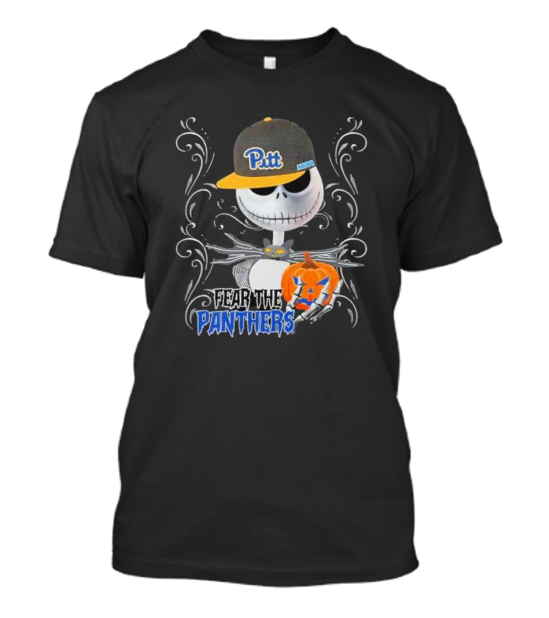 Jack Skellington Pitt Panther Halloween Pumpkin Fear The Panthers T-Shirt