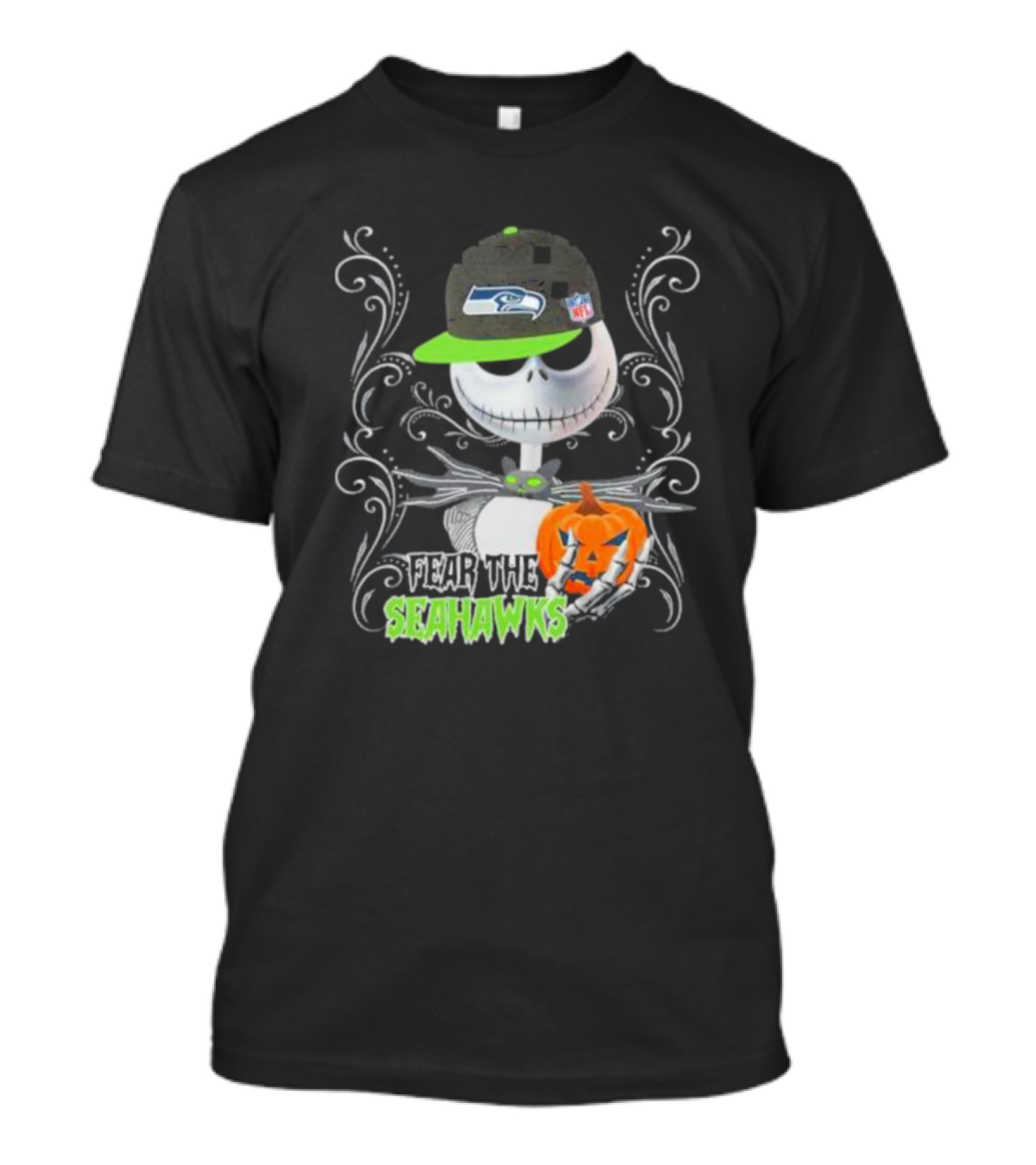 Jack Skellington Pumpkin Halloween Fear The Seattle Seahawks T-Shirt