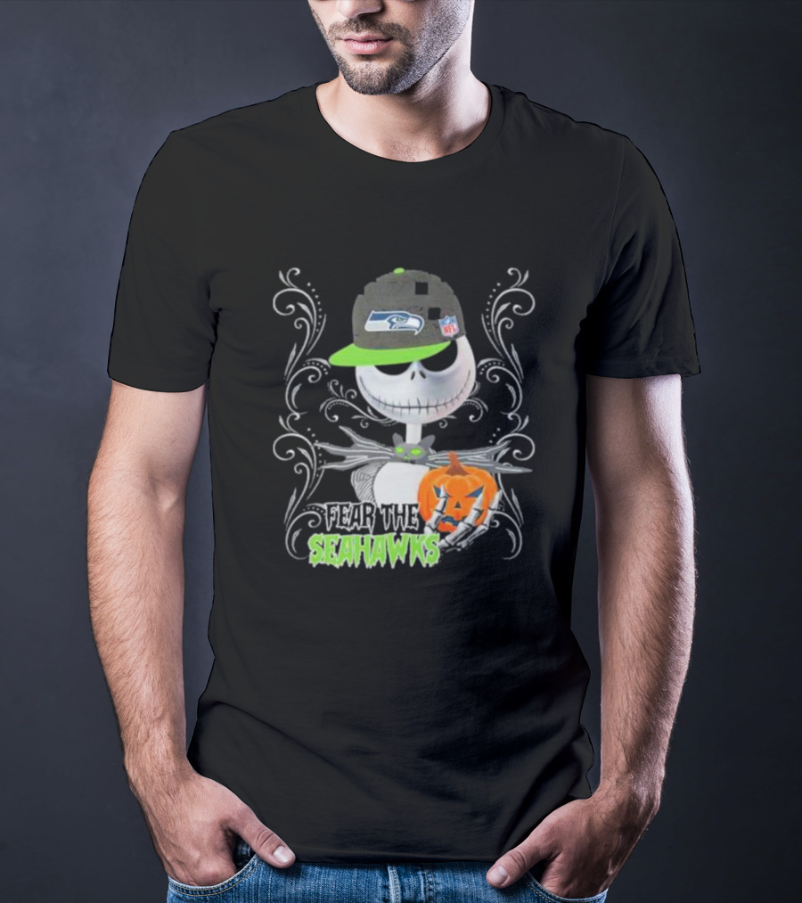 Jack Skellington Pumpkin Halloween Fear The Seattle Seahawks T-Shirt