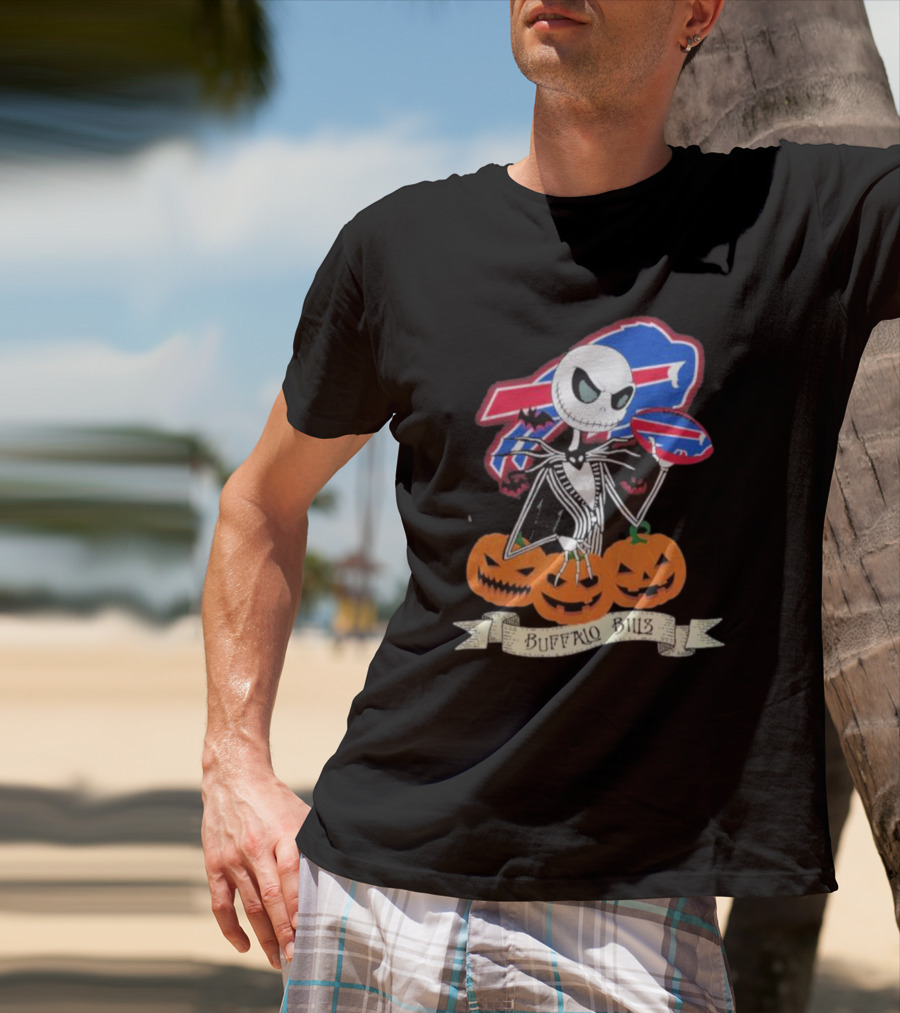 Buffalo Bills Jack Skellington NFL Football Halloween Pumpkins T-Shirt