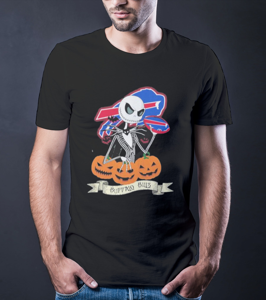 Buffalo Bills Jack Skellington NFL Football Halloween Pumpkins T-Shirt