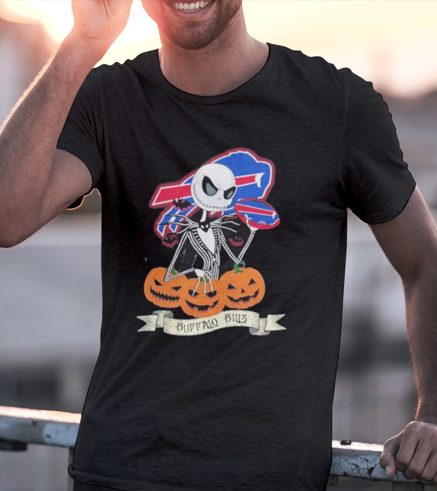 Buffalo Bills Jack Skellington NFL Football Halloween Pumpkins T-Shirt