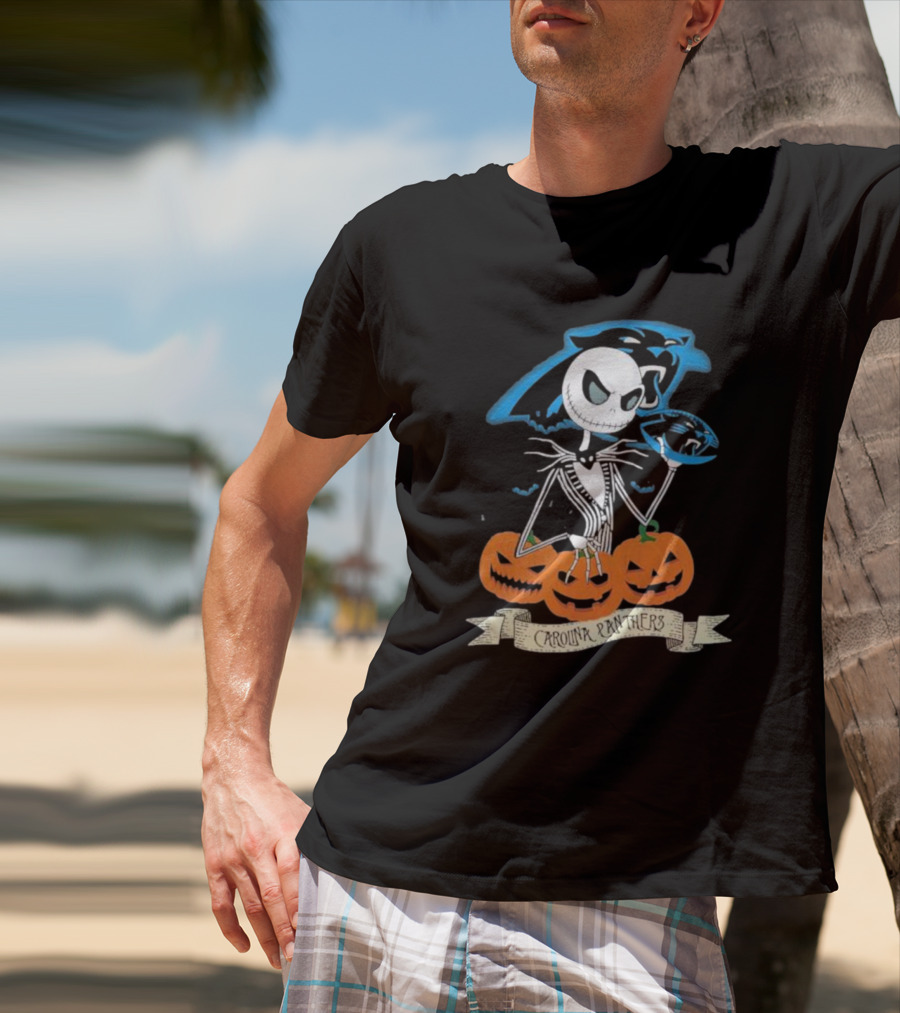 NFL Carolina Panthers Jack Skellington Halloween Football Pumpkins T-Shirt