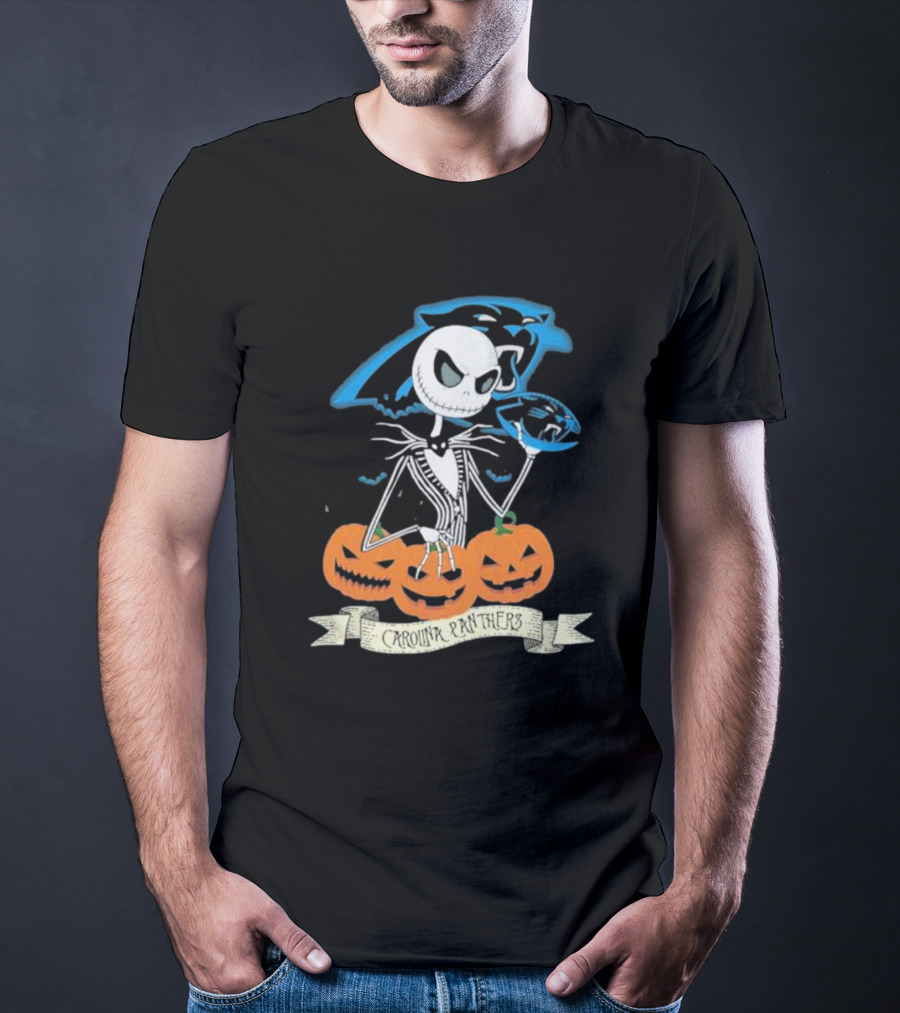 NFL Carolina Panthers Jack Skellington Halloween Football Pumpkins T-Shirt