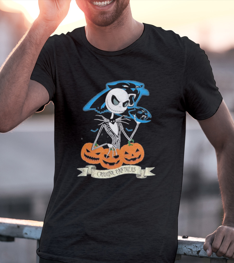 NFL Carolina Panthers Jack Skellington Halloween Football Pumpkins T-Shirt