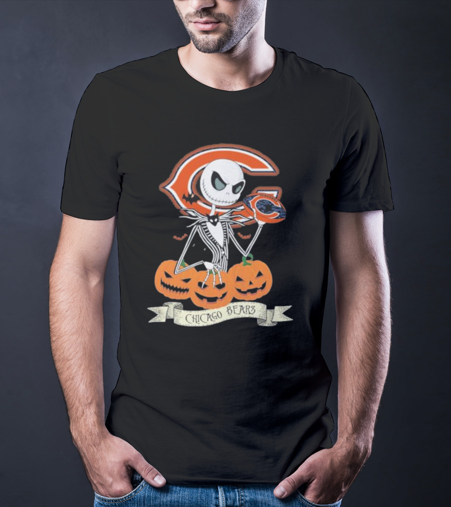Chicago Bears Halloween Jack Skellington NFL Pumpkin T-Shirt