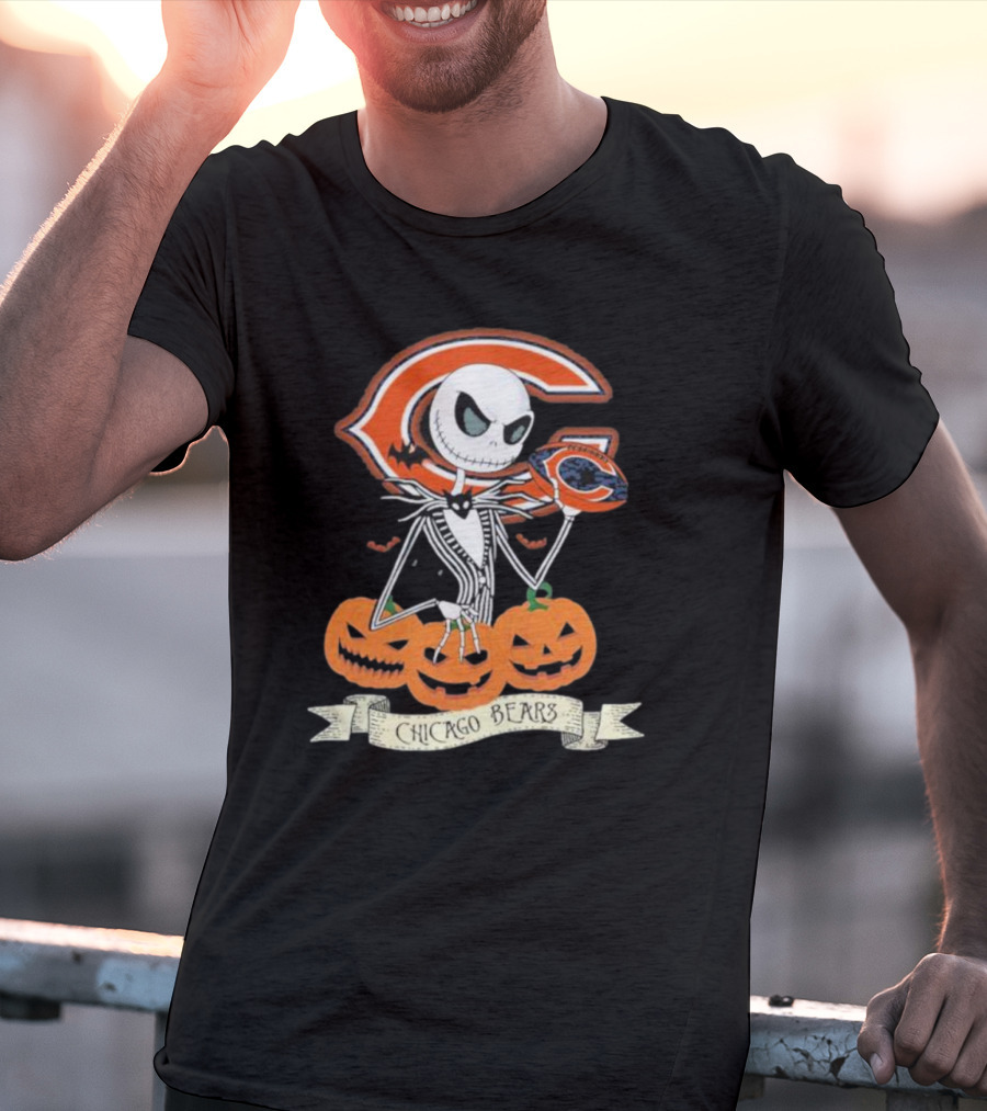 Chicago Bears Halloween Jack Skellington NFL Pumpkin T-Shirt