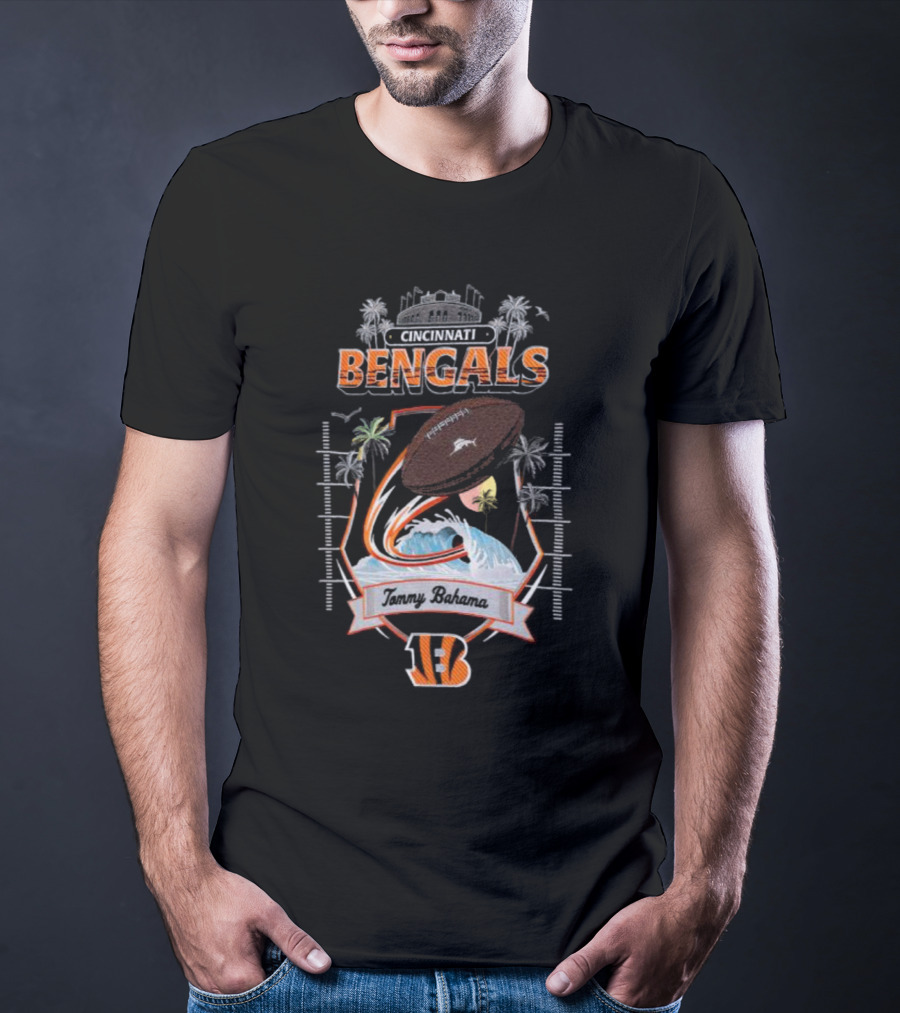 Cincinnati Bengals Tommy Bahama Tropical Football Tidal Wave Kickoff Camp T-Shirt