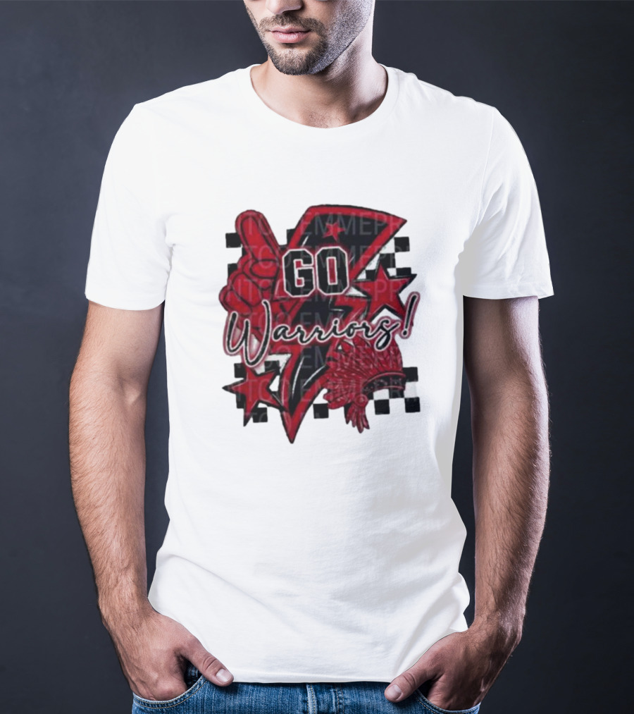 Go Warriors Football Sublimation With Foam Finger And Red Headdress T-Shirt