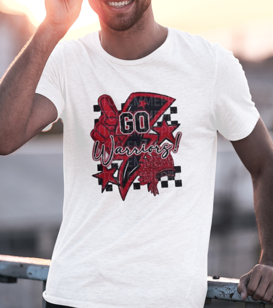 Go Warriors Football Sublimation With Foam Finger And Red Headdress T-Shirt
