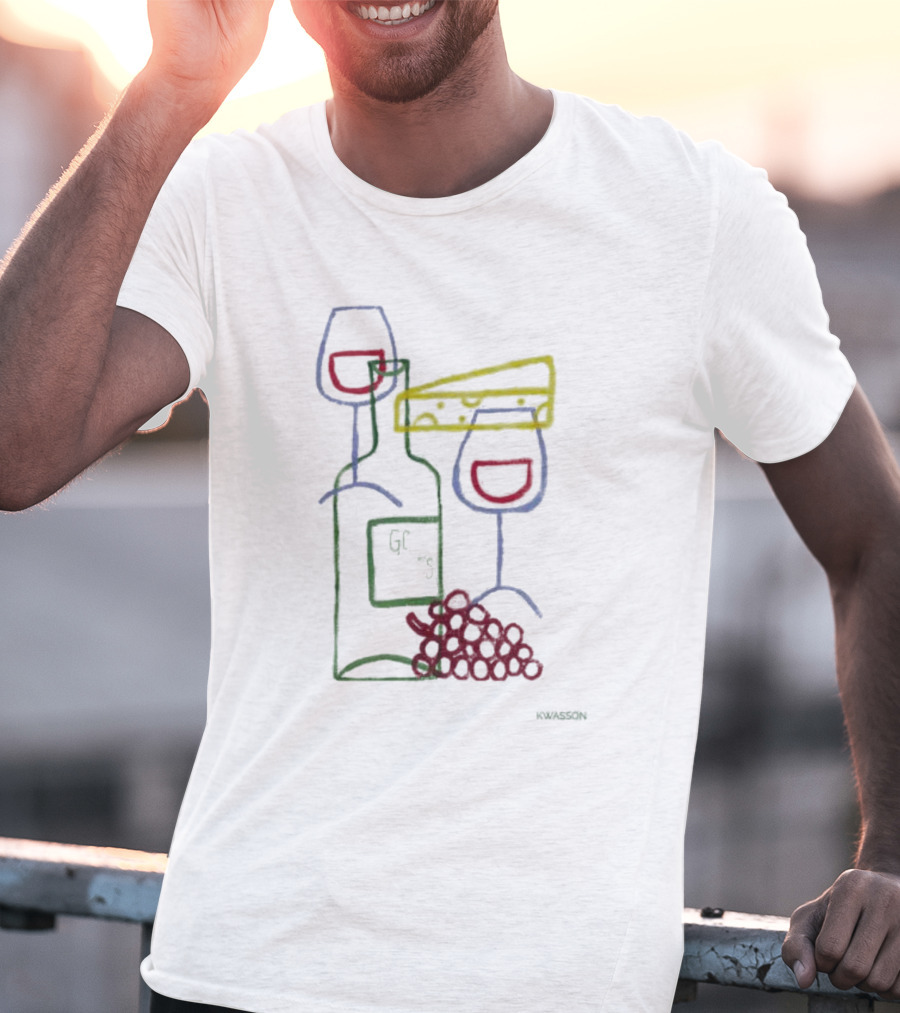 Wine Champagne Good Times Neon Wine Bottle Cheese Grapes T-Shirt