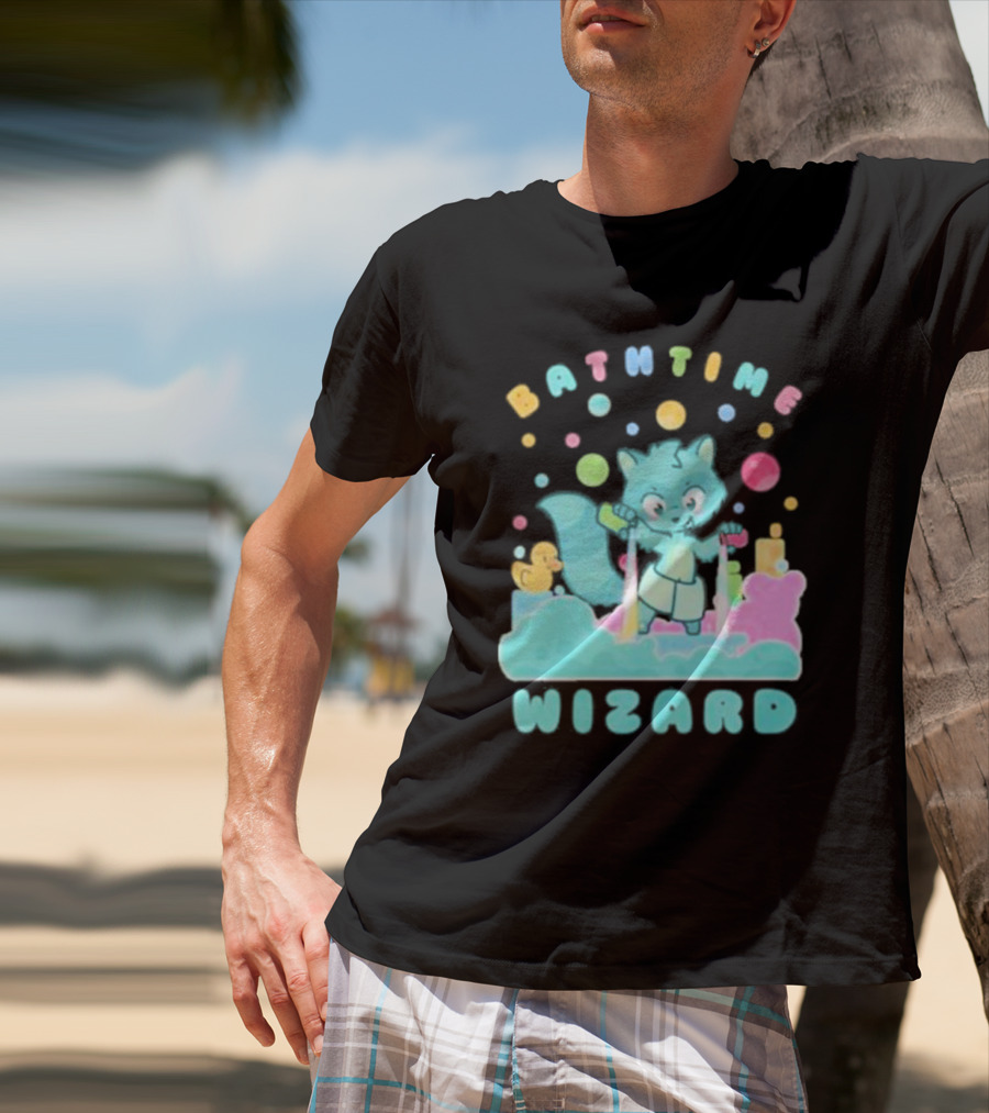 Bathtime Wizard Colorful Bubbles With Raccoon And Rubber Duck T-Shirt