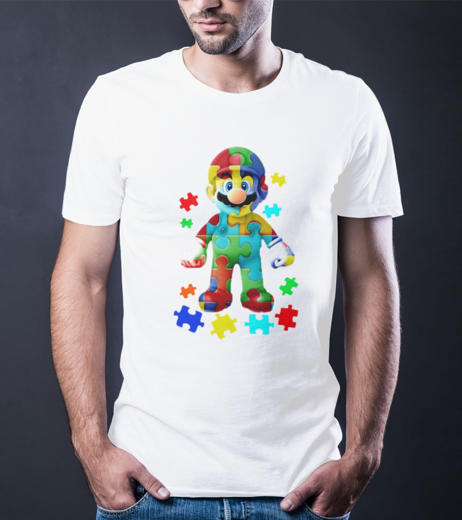 Super Mario Colorful Autism Puzzle Pieces T-Shirt