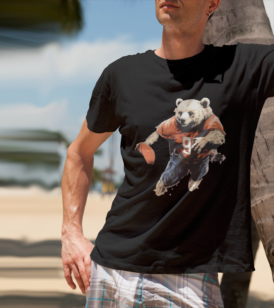 Brown Bear Number 9 Football Action T-Shirt