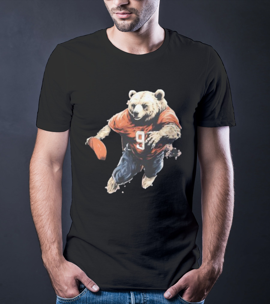 Brown Bear Number 9 Football Action T-Shirt
