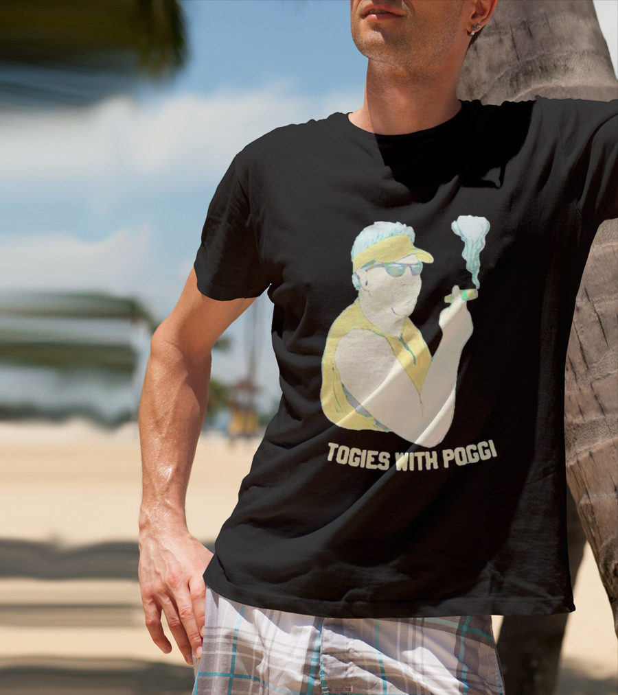 Stogies With Poggi Smoking Cigar Character In Sunglasses And Visor T-Shirt