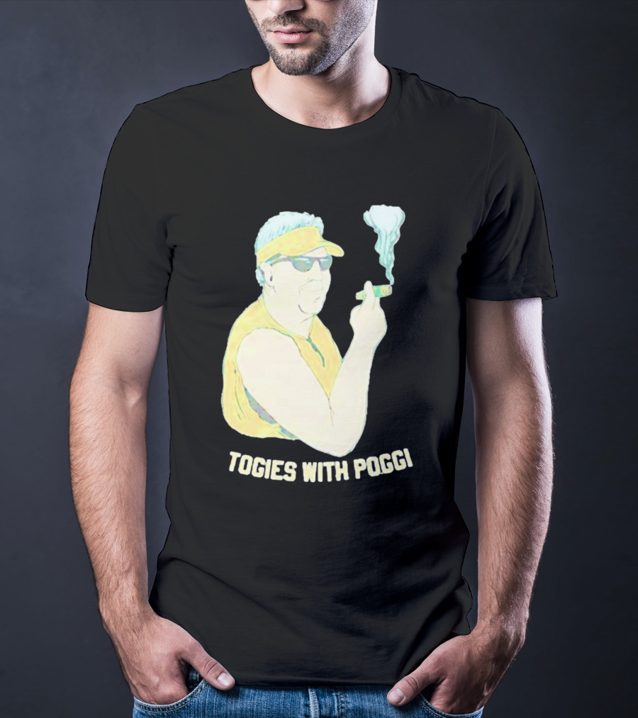 Stogies With Poggi Smoking Cigar Character In Sunglasses And Visor T-Shirt