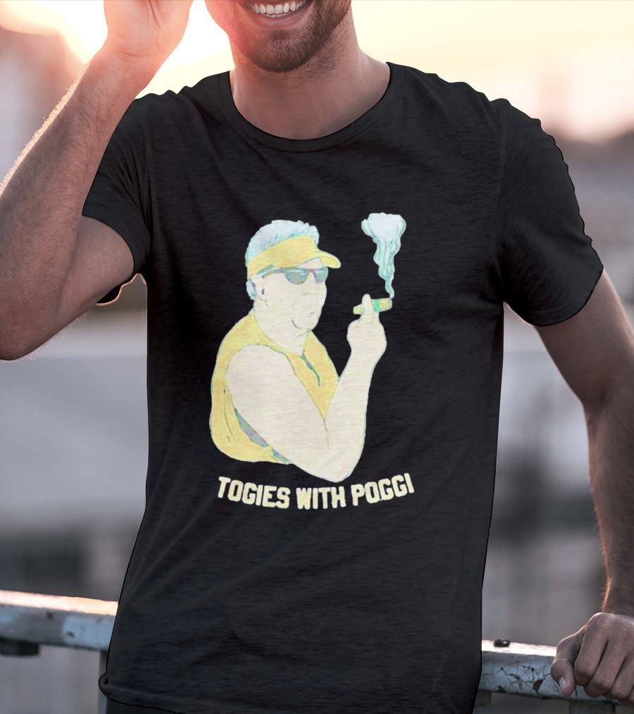 Stogies With Poggi Smoking Cigar Character In Sunglasses And Visor T-Shirt