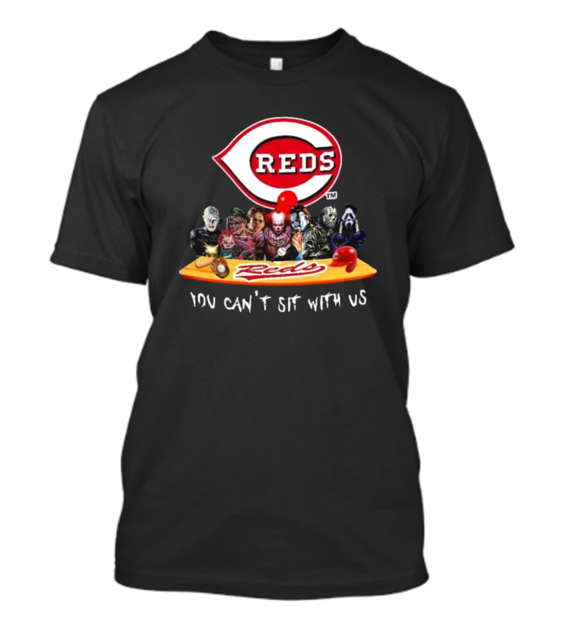 Cincinnati Reds Horror Movie Characters Logo You Can’t Sit With Us T-Shirt