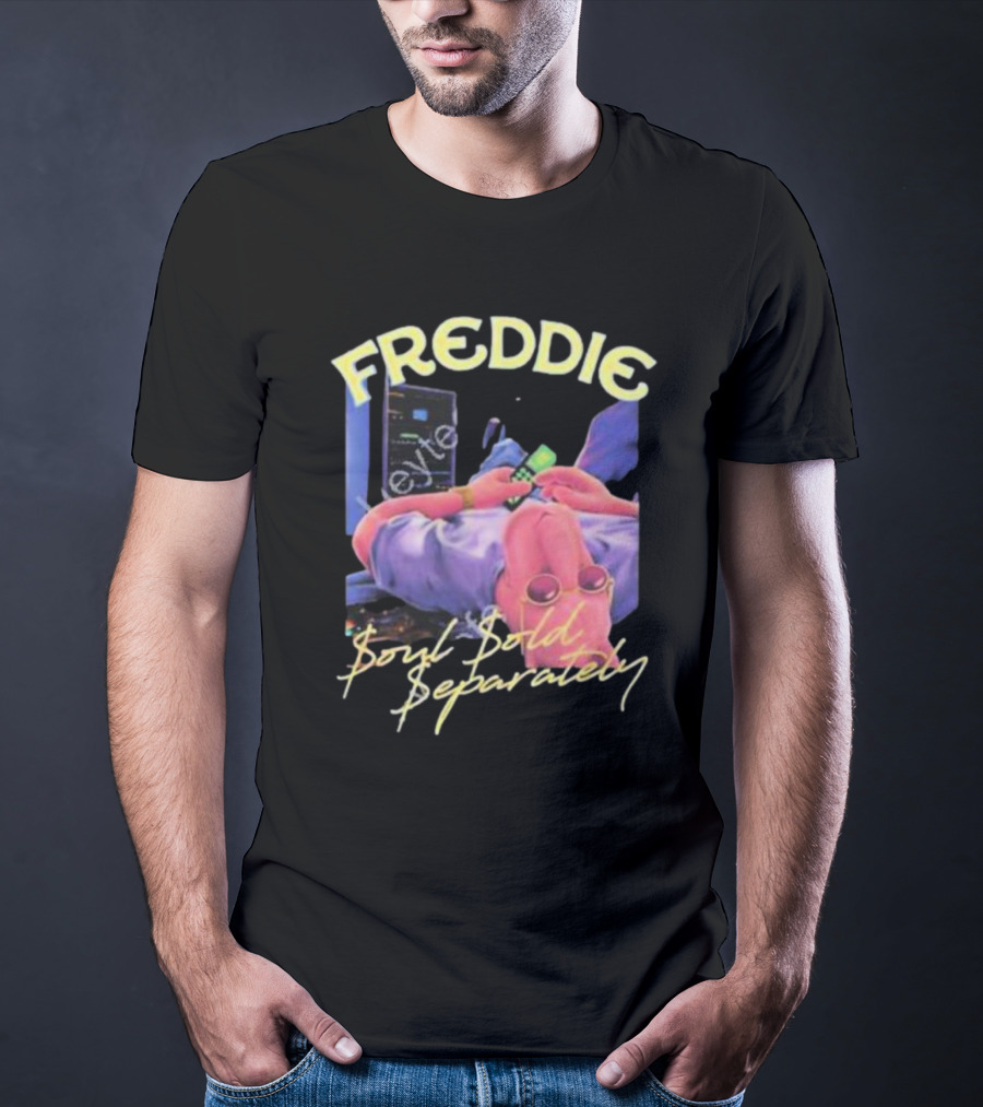 Freddie Soul Sold Separately Retro Style With Relaxed Figure Holding Phone T-Shirt