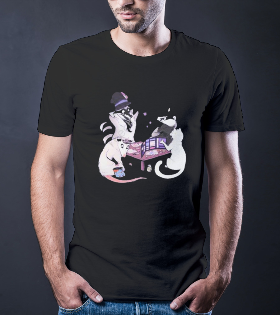 Game Night Raccoon Mouse Cat Tabletop Adventure T-Shirt