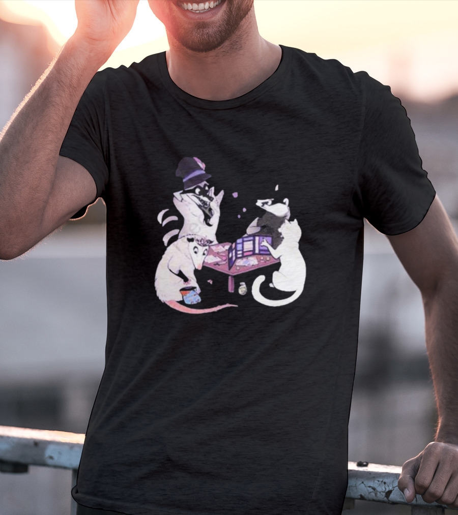 Game Night Raccoon Mouse Cat Tabletop Adventure T-Shirt