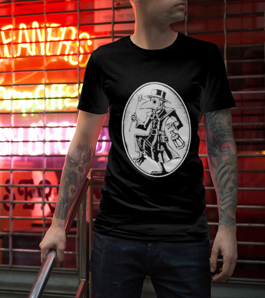 Queenkryptid Plague Doctor Holding Lantern In Oval Frame T-Shirt
