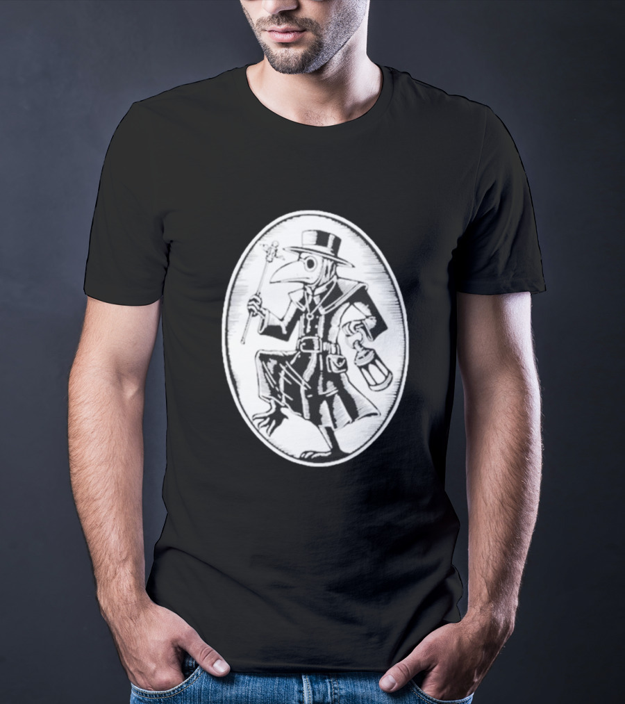 Queenkryptid Plague Doctor Holding Lantern In Oval Frame T-Shirt