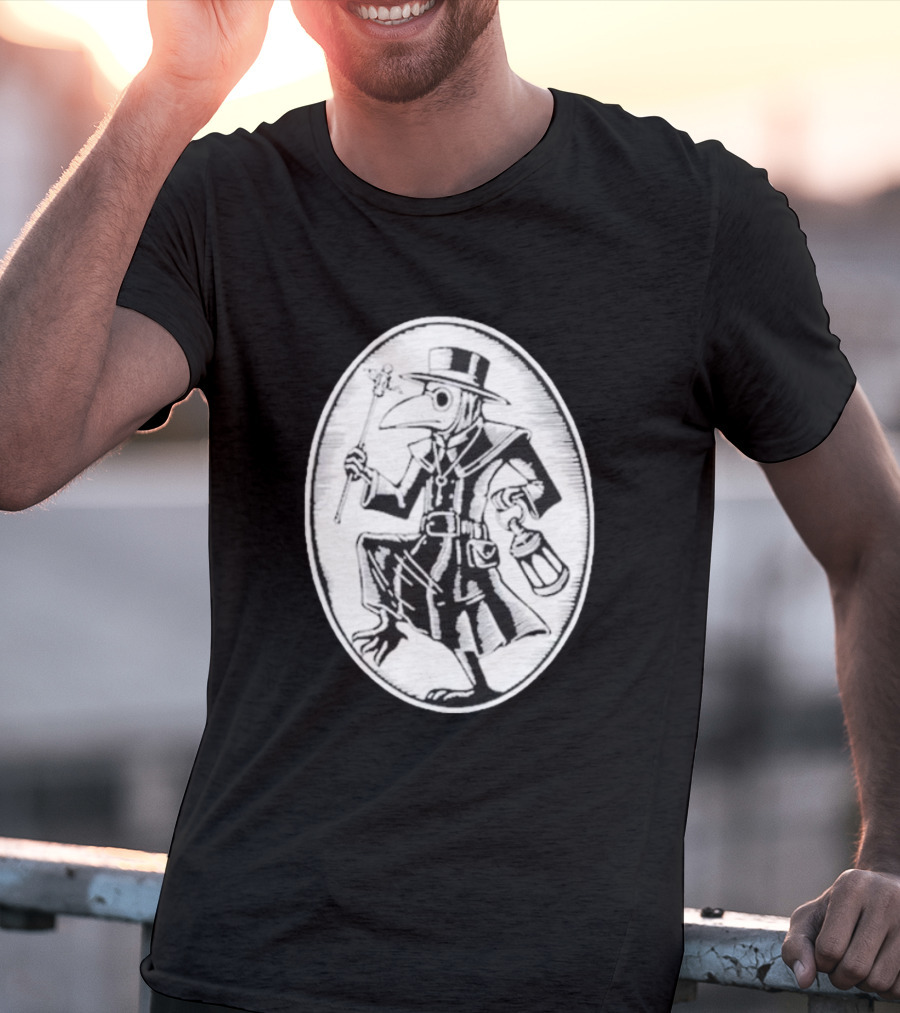 Queenkryptid Plague Doctor Holding Lantern In Oval Frame T-Shirt