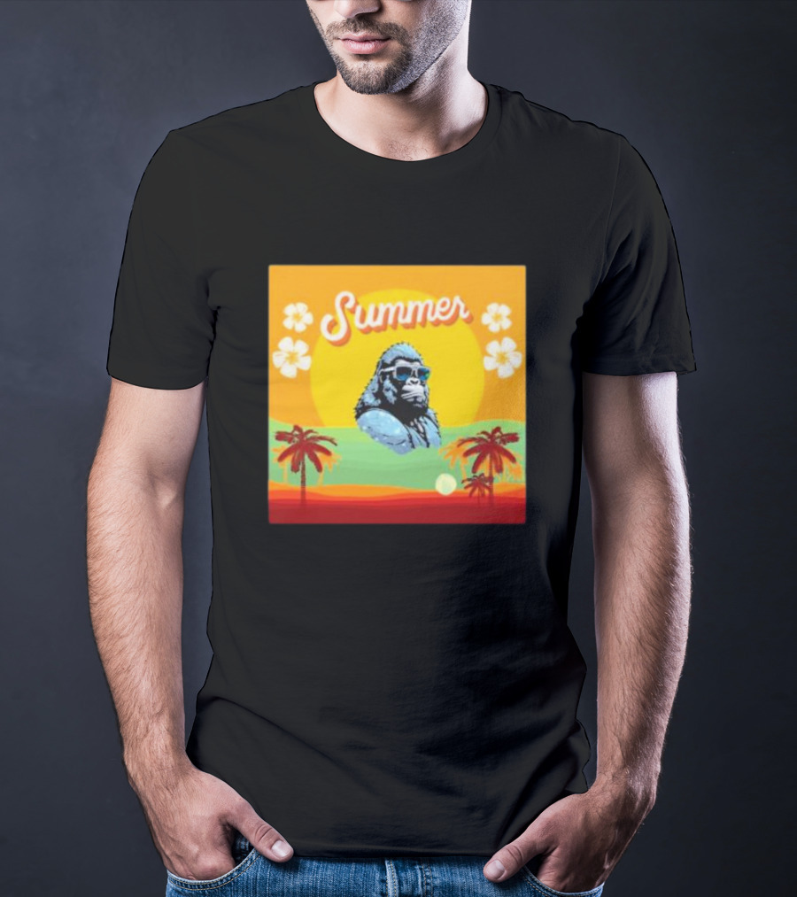 Summer Gorilla Beach Palm Trees Sun Vintage Retro T-Shirt