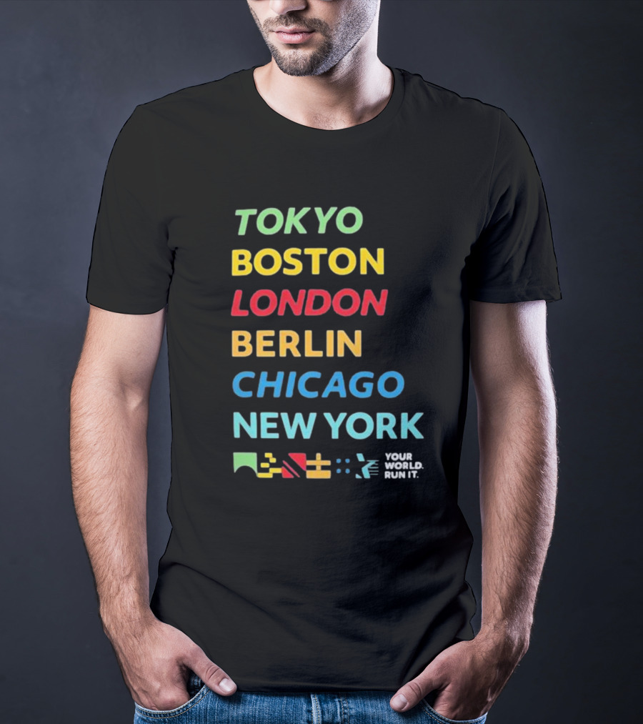 World Marathon Majors Tokyo Boston London Berlin Chicago New York Your World Run It Sportiqe Comfy Tri-blend T-Shirt