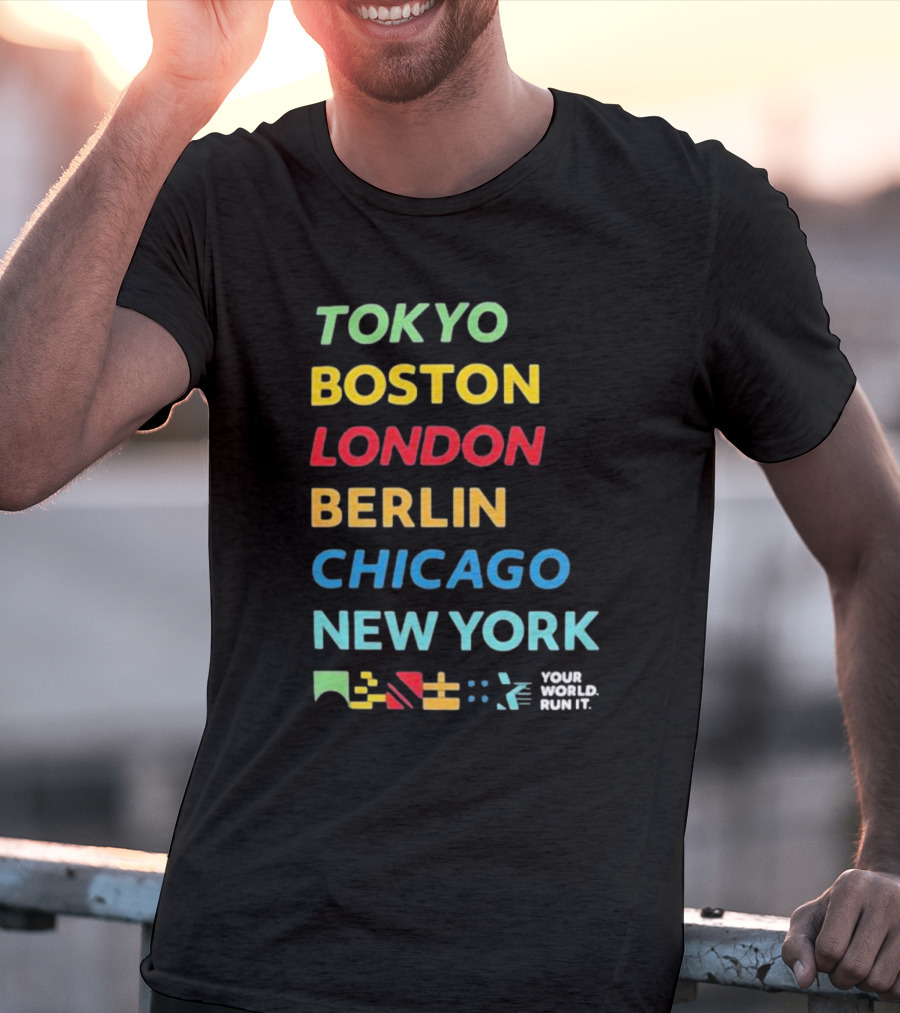 World Marathon Majors Tokyo Boston London Berlin Chicago New York Your World Run It Sportiqe Comfy Tri-blend T-Shirt