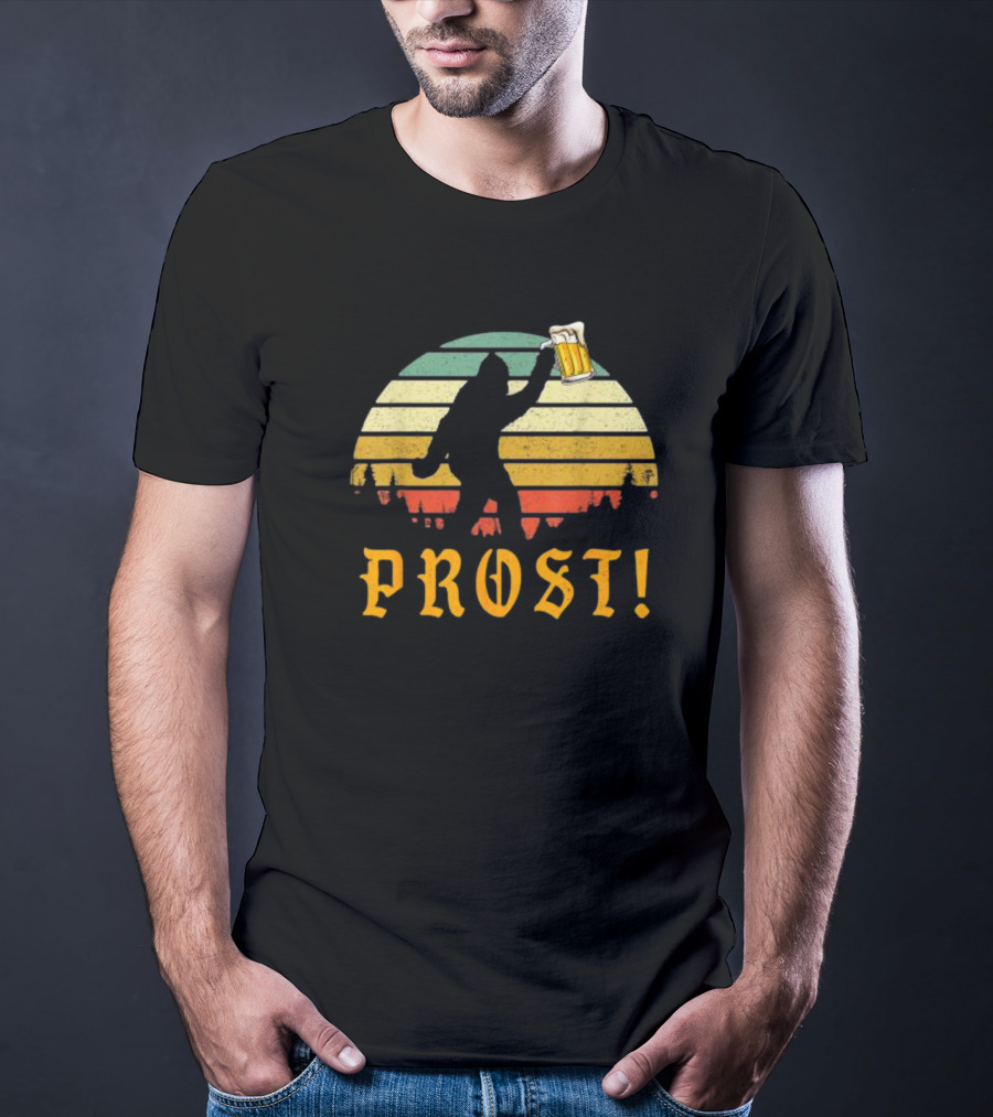 PROST Bigfoot Holding Beer Vintage Sunset Oktoberfest Germany T-Shirt