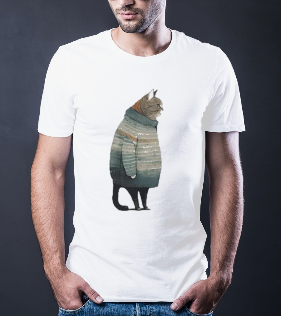 Women’s Winter Cat In Cozy Sweater Print T-Shirt