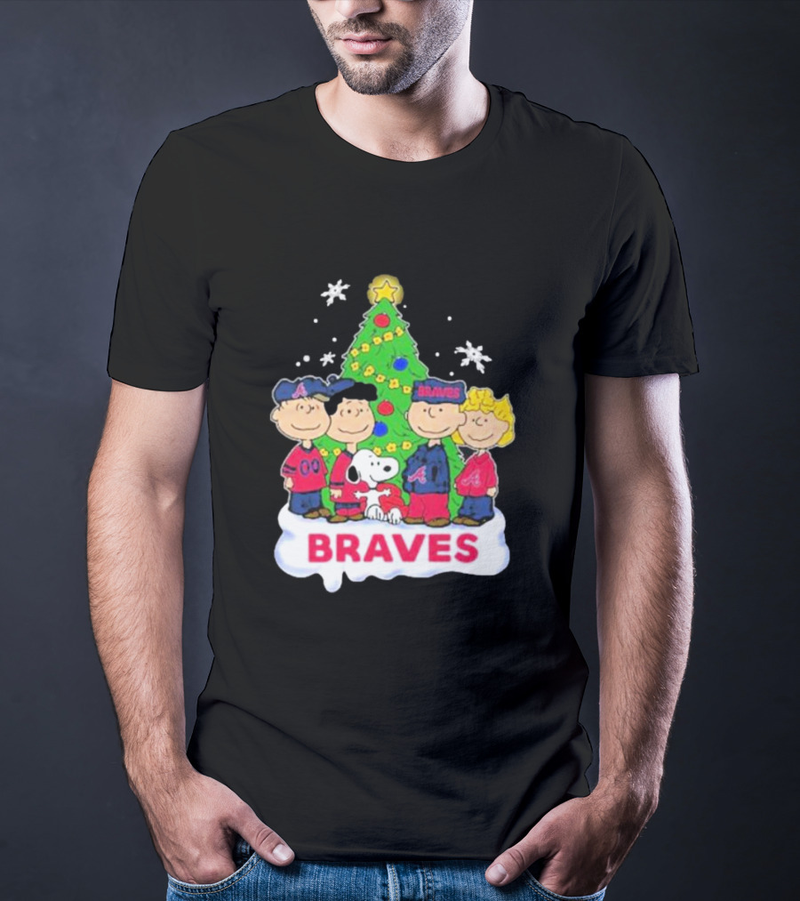 Braves Peanuts Snoopy Christmas Tree Charlie Brown Lucy Linus Woodstock T-Shirt