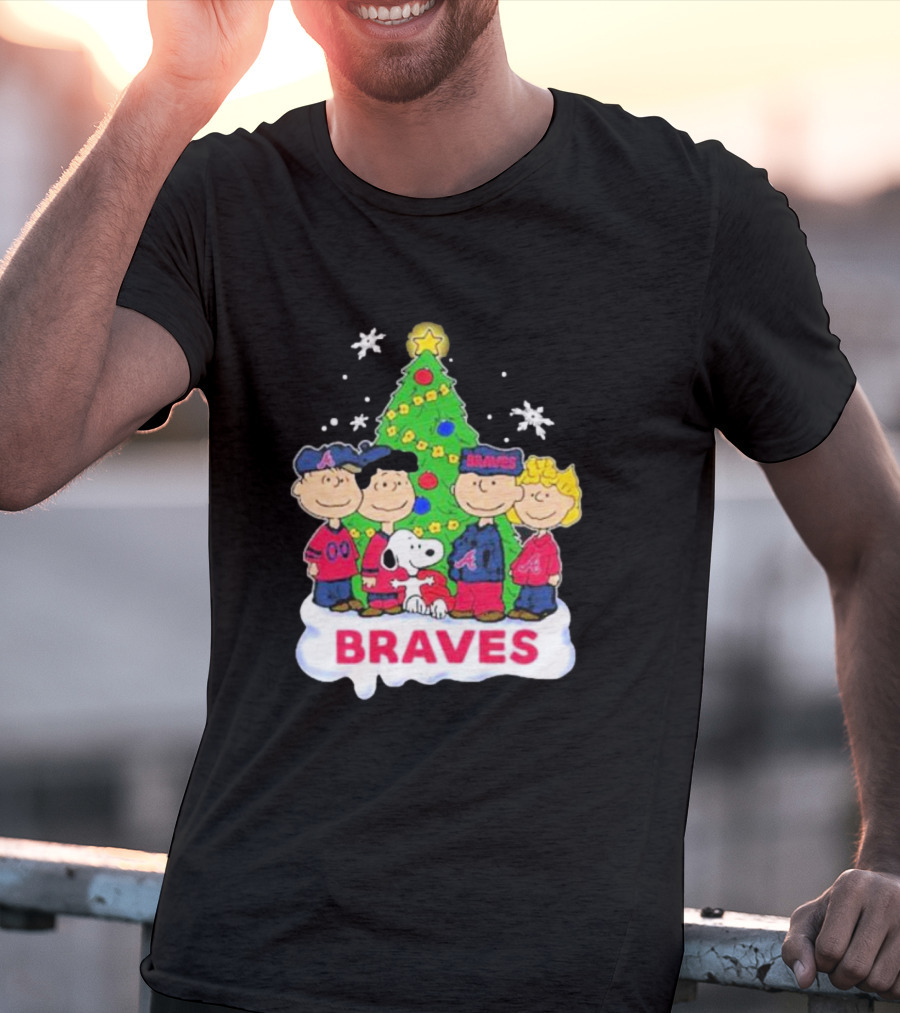 Braves Peanuts Snoopy Christmas Tree Charlie Brown Lucy Linus Woodstock T-Shirt