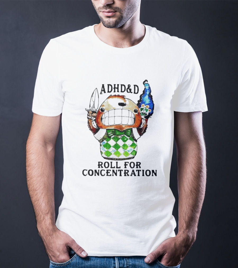ADHD&D Roll For Concentration Knife Bear Green Vest Flame Cube T-Shirt